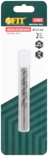 Сверла по металлу HSS полированные в блистере 3.0 мм (2 шт) | код 33805 | FIT фото 3 Сверла по металлу HSS полированные в блистере 3.0 мм (2 шт) | код 33805 | FIT фото 3
