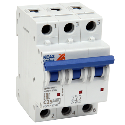 Выключатель автоматический модульный OptiDin BM63-3C50-10-УХЛ3-АЭС | код 367651 | КЭАЗ