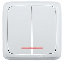 Выключатель двухклавишный наружный с изоляционной пластиной с индикацией белый 16А | код ВА16-154 | HEGEL