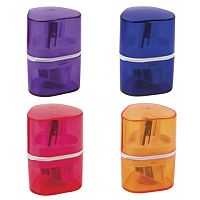 Точилка BRAUBERG Case с контейнером, пластиковая, треугольная, двухсторонняя, 3 отверстия, ассорти, 226943 | код 226943 | BRAUBERG