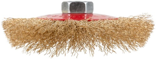 Корщетка-колесо с наклоном, гайка М14, стальная латунированная волнистая проволока 115 мм, блистер | код 39084 | FIT фото 5 Корщетка-колесо с наклоном, гайка М14, стальная латунированная волнистая проволока 115 мм, блистер | код 39084 | FIT фото 5