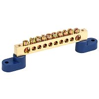 Шина N нулевая 8х12 мм на двух угловых синих изоляторах 10 групп REXANT | код 11-2334 | REXANT