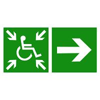 Знак безопасности ''Напр.движ. к пункту сбора(безоп.зоне)МГН направо'' | код BL-3015B.E76 | Белый свет