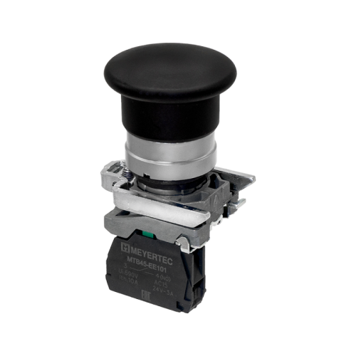 Кнопка грибовидная черная, 40 мм, пружиный возврат, 1NO, IP65,металл MTB4-BC21 | код 137135 | MEYERTEC