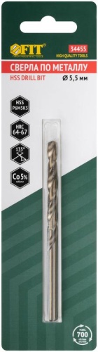 Сверло по металлу Профи 5.5мм HSS с добавкой кобальта 5% (блист.1шт) FIT 34455 фото 3