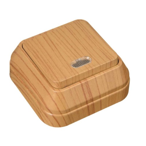 Выключатель одноклавишный наружный с подсветкой дуб | код 45321 | Makel Выключатель одноклавишный наружный с подсветкой дуб | код 45321 | Makel