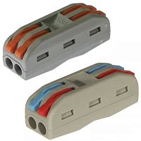 Клемма зажимная проходная безвинтовая RUICHI PCT-222, 4-х контактная, 2-х проводная, 24 А, аналог WAGO | код 108461 | Ruichi