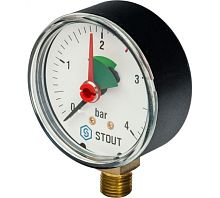 Манометр радиальный с указателем предела Dn 63 мм 1/4', 0...4 бар, кл.2.5 (SIM-0008-630408) | код RG008Q0C18O07K | STOUT
