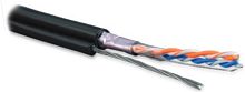 Кабель витая пара экранированная F/UTP категория 5 2 пары (24 AWG) одножильный экран - фольга с металлическим тросом внешний PE черный, Hyperline FUTP2-C5-S24-SW-OUT-PE-BK-500 (500 м) | код 236277 | Hyperline