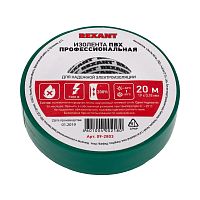 Изолента ПВХ профессиональная REXANT 0.18 х 19 мм х 20 м, зеленая, упаковка 10 роликов | код 09-2803 | REXANT