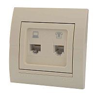 DERIY Розетка RJ45+RJ11 крем | код 702-0303-143 | LEZARD