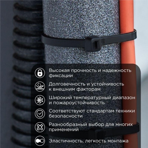 Стяжка нейлоновая 200x4.8 мм черная (100 шт) | код 57-0201-5 | REXANT Стяжка нейлоновая 200x4.8 мм черная (100 шт) | код 57-0201-5 | REXANT