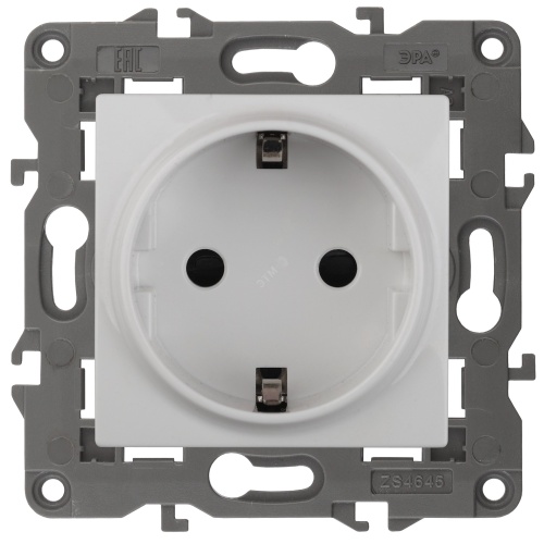 Розетка 2P+E Schuko со шторками, 16А-250В, Эра Elegance, белый, 14-2102-01 | код Б0034272 | ЭРА