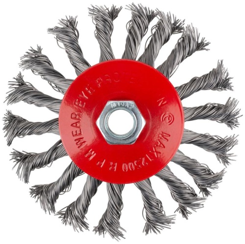 Корщетка-колесо с наклоном, гайка М14, стальная витая проволока 115 мм, блистер | код 39088 | FIT Корщетка-колесо с наклоном, гайка М14, стальная витая проволока 115 мм, блистер | код 39088 | FIT