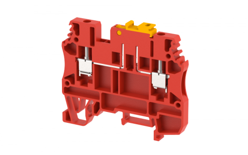 Клемма проходная винтовая 2,5 мм2 с размыкателем, с тестовым гнездом, на 2 подключения, красная DUTKD2.5TS-RED | код 1702160002 | Elmex