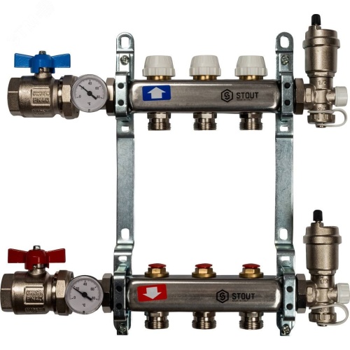 Коллектор из нержавеющей стали в сборе без расходомеров 3 вых. | код SMS 0912 000003 | STOUT