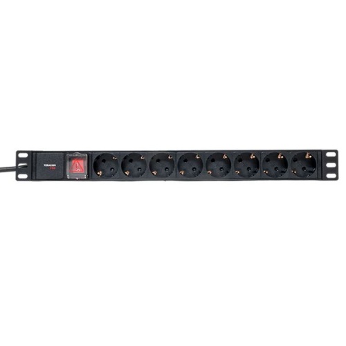 Блок розеток PDU TERACOM PRO 19'' 1U 16А/250В 8 розеток Schuko с выключателем шнур питания длиной 2 метра сечение 3x1.5 мм2 вилка Schuko корпус пластик черный | код TRP-HPD-LSP-16A-8SH-2MSH | EKF фото 3