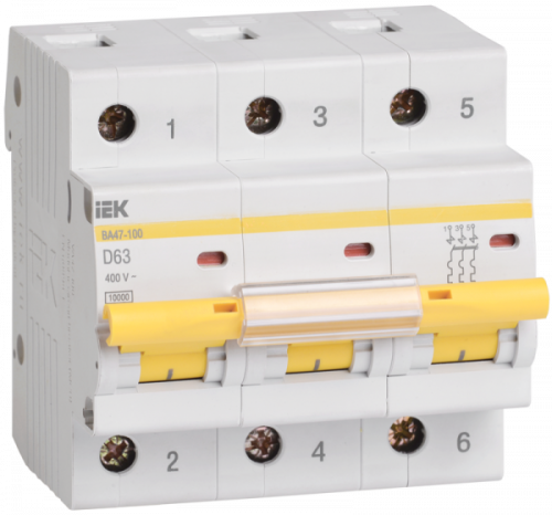 Выключатель автоматический трехполюсный ВА47-100 25А D 10кА | код. MVA40-3-025-D | IEK 