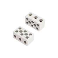 Клемма керамическая винтовая КВ 10 мм кв 3 пары контактов с крепежным отверстием (84 шт./уп.) REXANT | код 07-6226 | REXANT