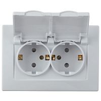Розетка Intro Plano 1-210-01 с заземлением двойная 2х2P+E Schuko с крышкой шторками, 16А-250В, IP20, СУ, IP44, белый | код Б0053934 | ЭРА