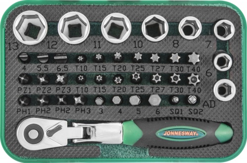 RD02040S Набор рукоятка трещоточная миниатюрная 1/4DR со вставками-битами и головками торцевыми , 40 предметов | код RD02040S | JONNESWAY RD02040S Набор рукоятка трещоточная миниатюрная 1/4DR со вставками-битами и головками торцевыми , 40 предметов | код RD02040S | JONNESWAY