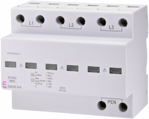 Ограничитель перенапряжения ETITEC T WENT 320/25 (3+0, 6p, TNC) RC | код 002440373 | ETI