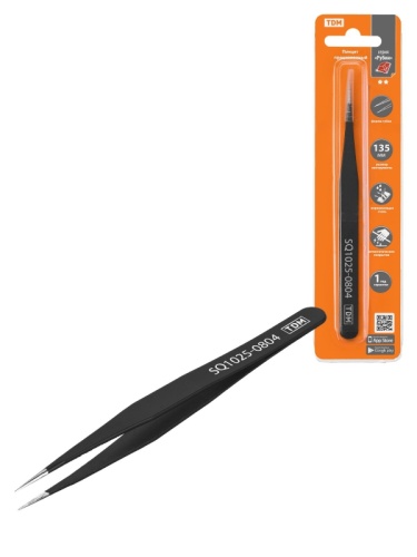 Пинцет прецизионный прямой 135 мм, острое жало, нерж., антистатич. покр., блистер, Рубин TDM | код SQ1025-0804 | TDM Пинцет прецизионный прямой 135 мм, острое жало, нерж., антистатич. покр., блистер, Рубин TDM | код SQ1025-0804 | TDM