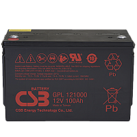 CSB GPL121000 Аккумуляторная батарея для ИБП, напряжение: 12В, ёмкость: 100Ач, клеммы: под болт М6, Размеры ДШВ: 343х170х213,9мм, вес: 33,50кг. Срок службы: 10 лет. | код CSB GPL121000 | CSB
