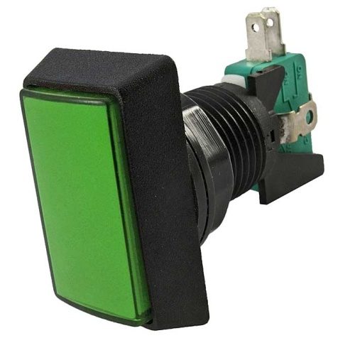 Кнопка GMSI прямоугольная RUICHI 3B-R с LED подсветкой 12 В, 5 А, 30 мОм, 250 В, no-nc+nc-no, зеленая | код 79592 | Ruichi