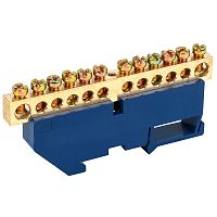 Шина N нулевая с синим изолятором на DIN-рейку 8x12 мм стойка бол. 12 групп REXANT | код 11-2349 | REXANT