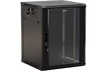 Шкаф настенный TWB-1245-GP-RAL9004 19дюйм 12U 650х600х450мм стеклян. дверь с перфорацией по бокам ручка с замком черн. разобранный