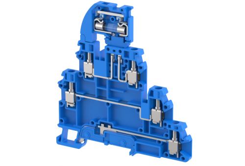 Клемма проходная винтовая 4 мм2, двухуровневая, под предохранитель, на 4 подключения, синяя TQF4-2T-BLUE | код 1203270001 | Elmex
