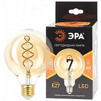 Лампа F-LED G95-7W-824-E27 spiral gold (филамент шар спир. зол. 7Вт тепл. E27) (20/560) | Код. Б0047663 | ЭРА