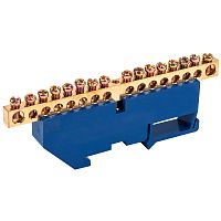Шина N нулевая с синим изолятором на DIN-рейку 6x9 мм стойка бол. 16 групп REXANT | код 11-2344 | REXANT