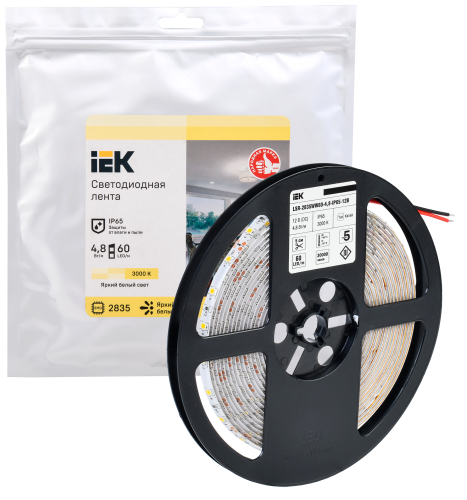Лента светодиодная 5м LSR-2835WW60-4,8-IP65-12В | код LSR1-1-060-65-3-05 | IEK фото 2