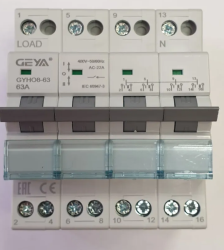 Переключатель модульный GYHO8-63, 4CO, 63A(AC-22A), тип 1-0-2, 4M | код GYHO8634P63 | GEYA