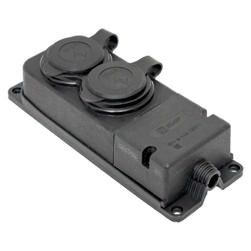 Роз, (колодка) двухмест, с защит, крышками каучуковая 230В 2P+PE 16A IP44 PRO | код RPS-018-16-230-44-r | EKF