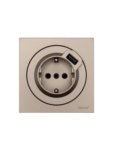 Розетка 1-м СП OSEN с заземл. + USB разъем механизм титан LEZARD 743-3788-181 фото 3