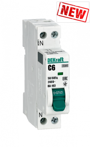 Авт. выкл. 1+N 25А х-ка D ВА-103 4,5кА | код 12411DEK | DEKraft