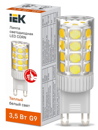 Лампа светодиодная CORN капсула 3,5Вт 230В 3000К керамика G9 | код LLE-CORN-4-230-30-G9 | IEK