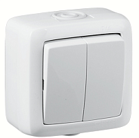 Выключатель двухклавишный наружный белый 16А IP44 16А | код ВА16-251 | HEGEL