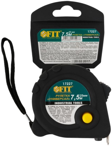 Рулетка прорезиненный корпус ''Универсал'' тройной стопор 7.5 м x 25 мм | код 17227 | FIT фото 3