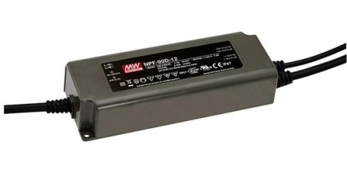 Источник питания AC-DC, 90Вт, вход 90…305В AC, 47…63Гц /127…431В DC, выход 12В/7.5A, ККМ, изоляция 3750В AC, в кожухе 161х61х36мм, -40…+70С, функция димминга | код NPF-90D-12 | MeanWell