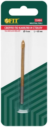 Сверло по кафелю и стеклу, 4 режущие кромки, титановое покрытие 4х60 мм | код 35484 | FIT фото 3