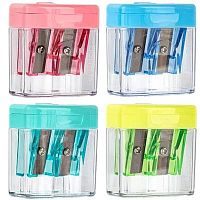 Точилка для карандашей ручная Deli E0576 Cubic 2 отверстия пластик ассорти дисплей | код 412066 | DELI