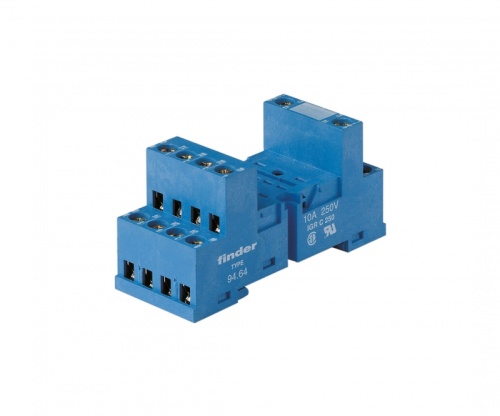 Розетка с винтовыми клеммами (с зажимной клетью) для реле 55.32, 55.34, таймера 85.02, 85.04, в комплекте металлическая клипса 094.51, версия: синий цвет | код 9464SMA | FINDER