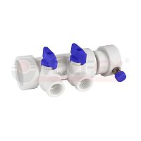 Коллектор PPR с отсечными син. кранами и воздух-ком 40х20 8 выходов (15/1) бел. K | код 111134008 | VALFEX