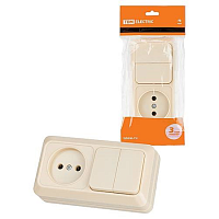 Блок комбинированный выкл. 2-кл. 10А + розетка 2П 10А 250В БКВР IP20 сл. кость Ладога TDM | код SQ1801-0206 | TDM