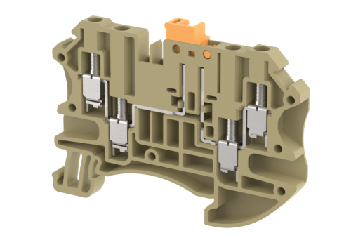 Клемма проходная винтовая 2,5 мм2 с размыкателем, на 4 подключения, хаки TQK2.5-2X2-KHAKHI | код 1202150006 | Elmex