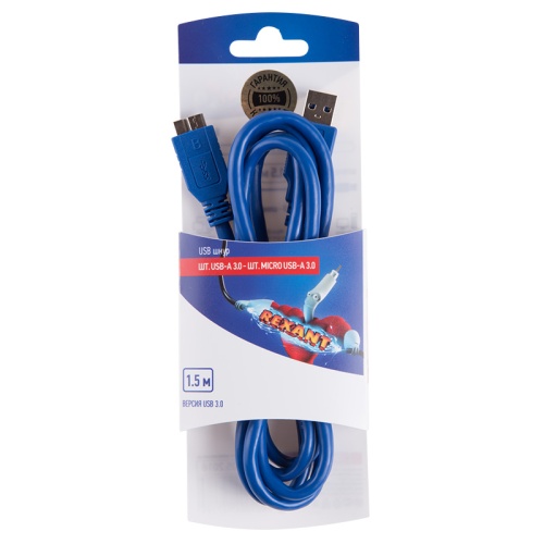 Шнур шт. USB A 3.0 - шт. micro USB 3.0 1,5м REXANT | код 06-3158 | REXANT